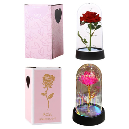 Rose Flowers Eternal Rose LED Light Foil Flower in Glass Cover Simulation Rose Flower Christmas Valentine's Day Gifts