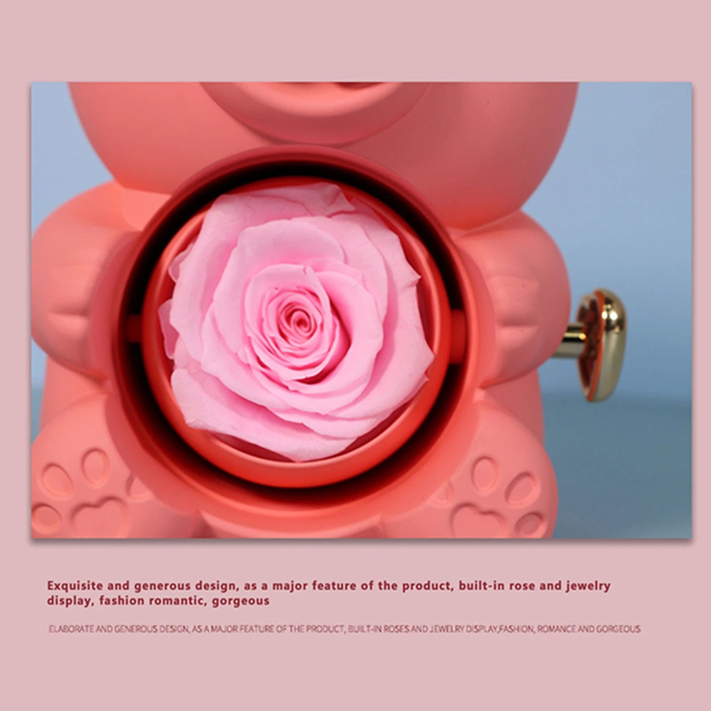 Preserved Rose Hug Bear with Preserved Flower Ring Necklace Organizer Gift Bear Shape Jewelry Box Valentine's Day Birthday Gift