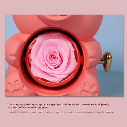 Preserved Rose Hug Bear with Preserved Flower Ring Necklace Organizer Gift Bear Shape Jewelry Box Valentine's Day Birthday Gift