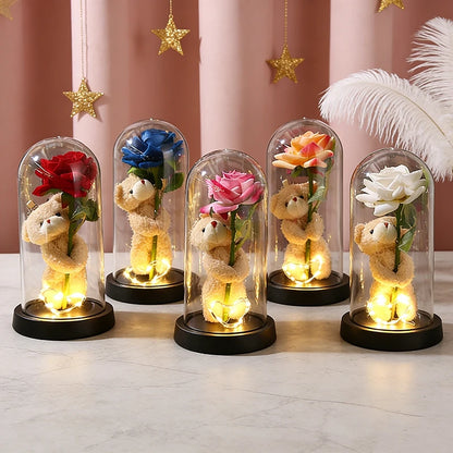 Artificial Eternal Rose Flowers LED Light Foil Flower in Plastic Cover Birthday Valentine's Day Gifts Wedding Party Supplies