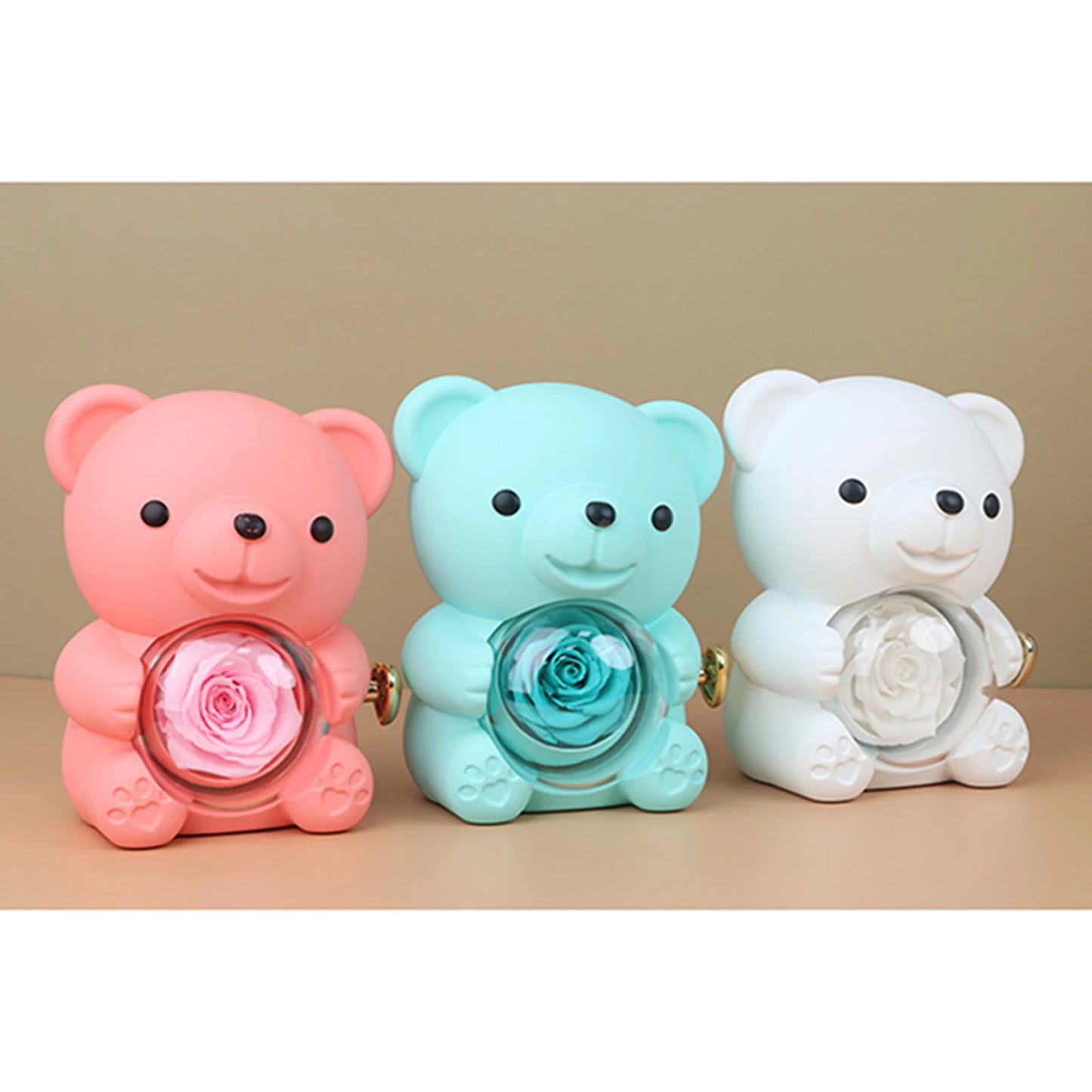 Preserved Rose Hug Bear with Preserved Flower Ring Necklace Organizer Gift Bear Shape Jewelry Box Valentine's Day Birthday Gift