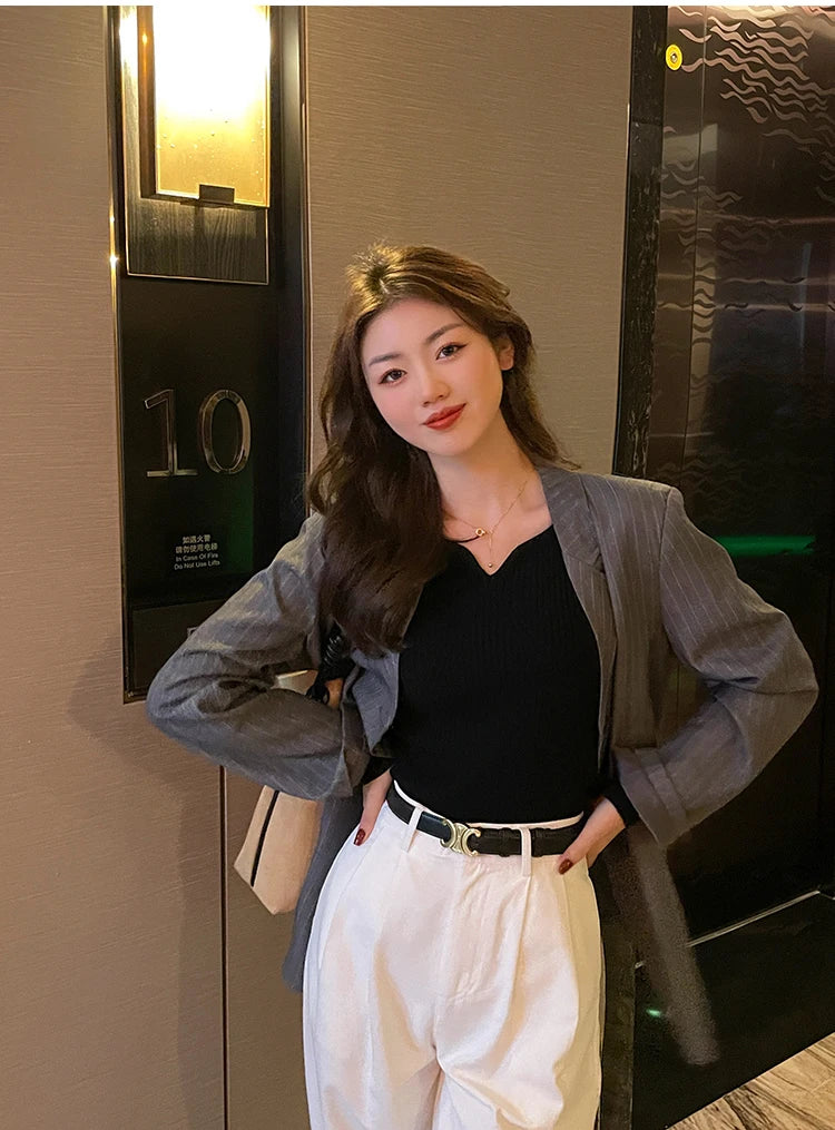 2025 Basic V-neck Chic  Autumn Winter Pullover Women Female Knitted Ribbed Sweater Slim Long Sleeve Badycon High Quality Sweater