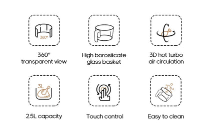 2.5L Air Fryer, Electric Hot fryer Oven Oilless Cooker with Touch Control & Nonstick Basket & Visible Window, Family Size