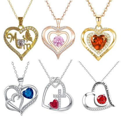 Heart Copper Zircon Pendant Necklaces With Cute Bear Rose Flower Gift Box New Christmas Friends Birthday Valentine Gifts