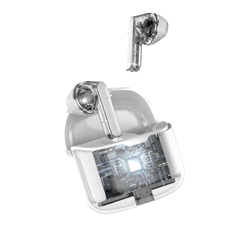 LCKICOO J225 TWS Bluetooth Earphones With 3D Curved Transparent Case, Smart Touch, HD Audio For Music Lovers