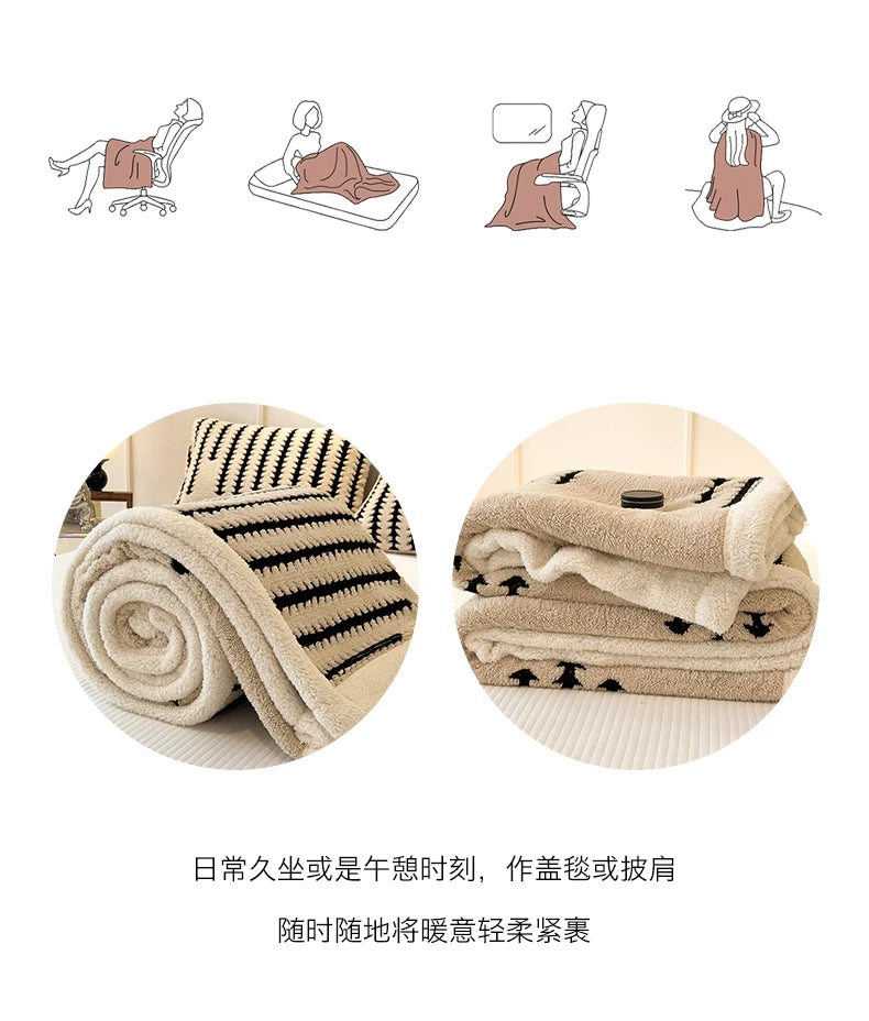 KDV Plush Blanket Ultra Soft Thick Fleece For Winter Warmth Geometric Striped Design For Sofa Bed And Bedroom For Adults