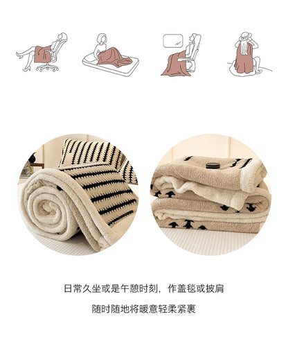KDV Plush Blanket Ultra Soft Thick Fleece For Winter Warmth Geometric Striped Design For Sofa Bed And Bedroom For Adults