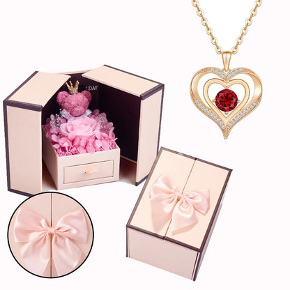 Heart Copper Zircon Pendant Necklaces With Cute Bear Rose Flower Gift Box New Christmas Friends Birthday Valentine Gifts