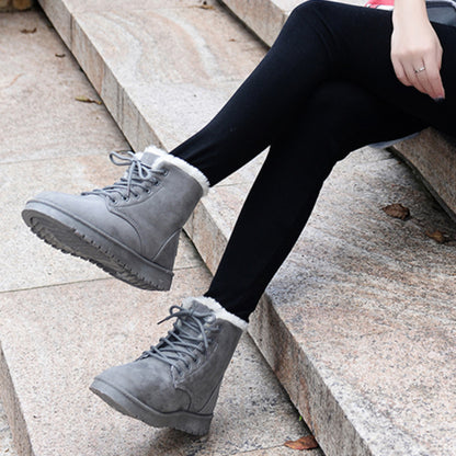 BCEBYL Women Ankle Boots Velvet Warm Cozy Plus Size Casual Cross Belt Round Toe Autumn Winter