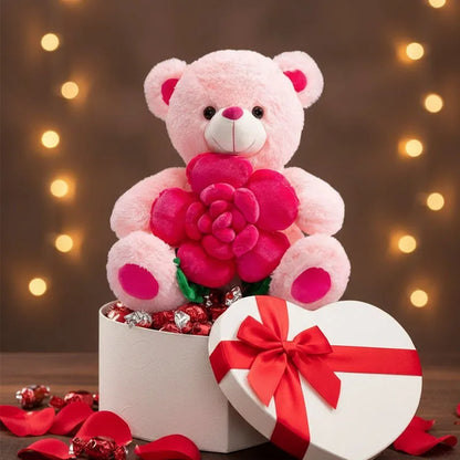 Valentines Day Bear Holding Rose Plush Toy Stuffed Animal Birthday Present for Girlfriend Wife Romantic Keepsake Home Decor Doll