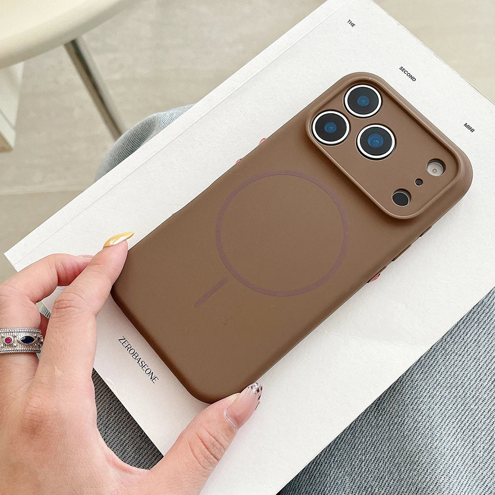 For Magsafe Magnetic Wireless Charging Luxury Solid Color Silicone Lens Protection Phone Case For iPhone17 Pro Max/17/17Pro Air