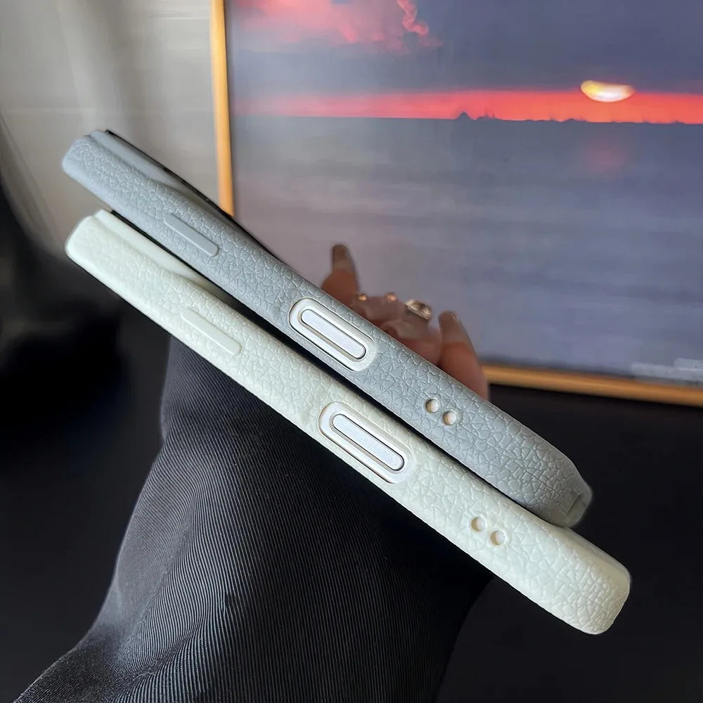 Frosted Hit Lichee Pattern Magnetic Phone Case For iPhone 11 To 17 Pro Max Dustproof MagSafe For Daily Use