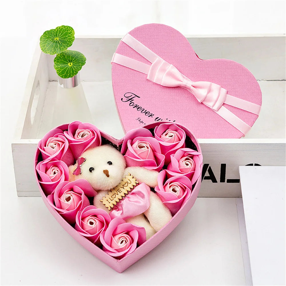 2026 Plush Bear Artificial Flower Gift Box Soap Rose Flowers 24K Gold Foil Rose Valentines Day Mother Day Gift Wedding Home Decor