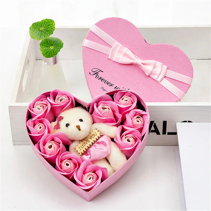 2026 Plush Bear Artificial Flower Gift Box Soap Rose Flowers 24K Gold Foil Rose Valentines Day Mother Day Gift Wedding Home Decor