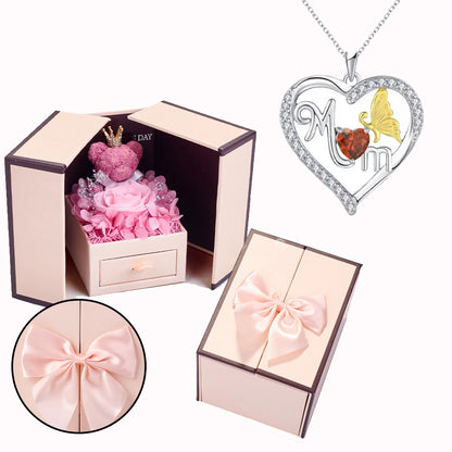 Heart Copper Zircon Pendant Necklaces With Cute Bear Rose Flower Gift Box New Christmas Friends Birthday Valentine Gifts