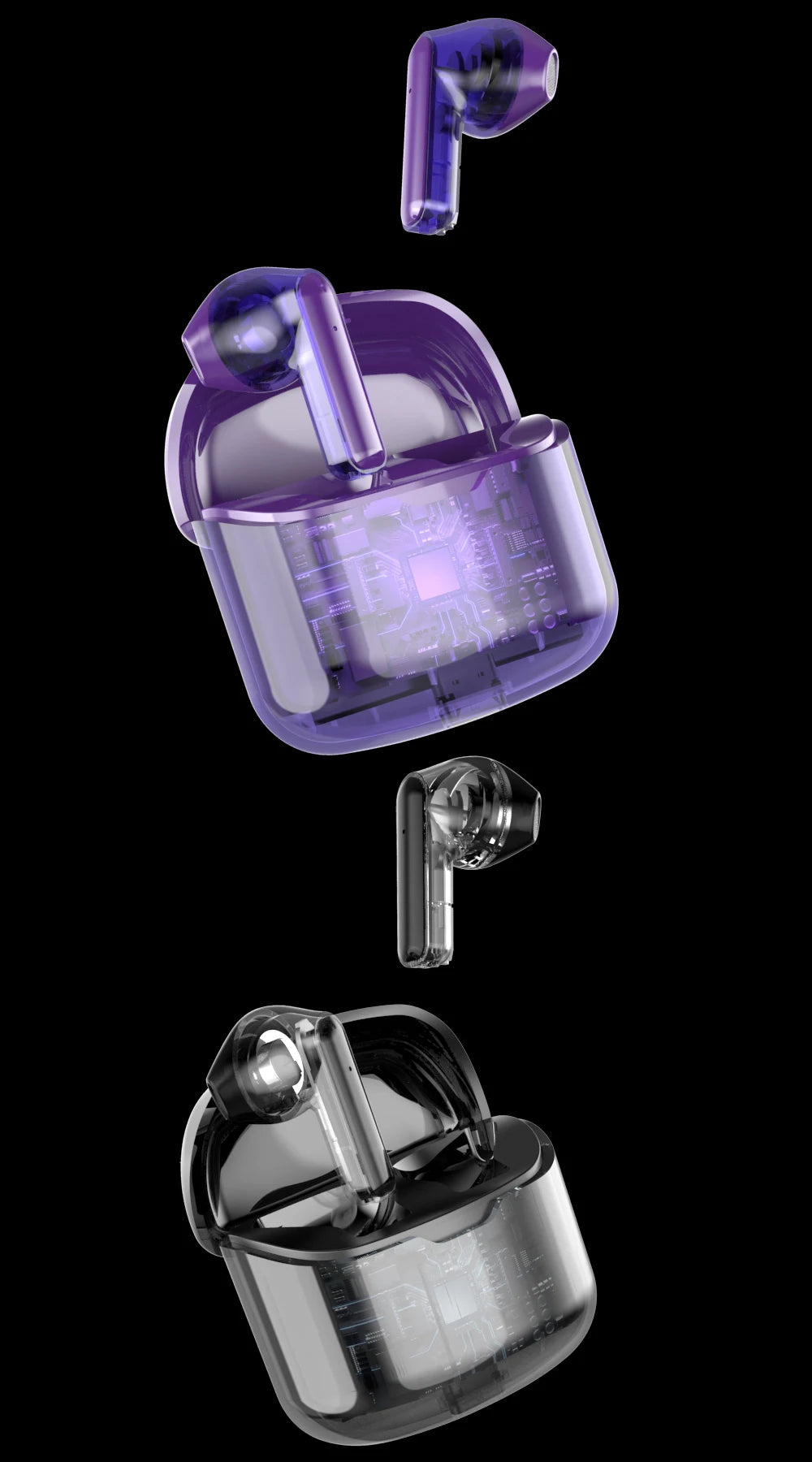 LCKICOO J225 TWS Bluetooth Earphones With 3D Curved Transparent Case, Smart Touch, HD Audio For Music Lovers