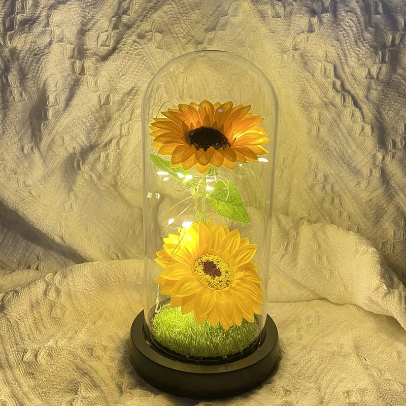 Artificial Eternal Rose Flowers LED Light Foil Flower in Plastic Cover Birthday Valentine's Day Gifts Wedding Party Supplies