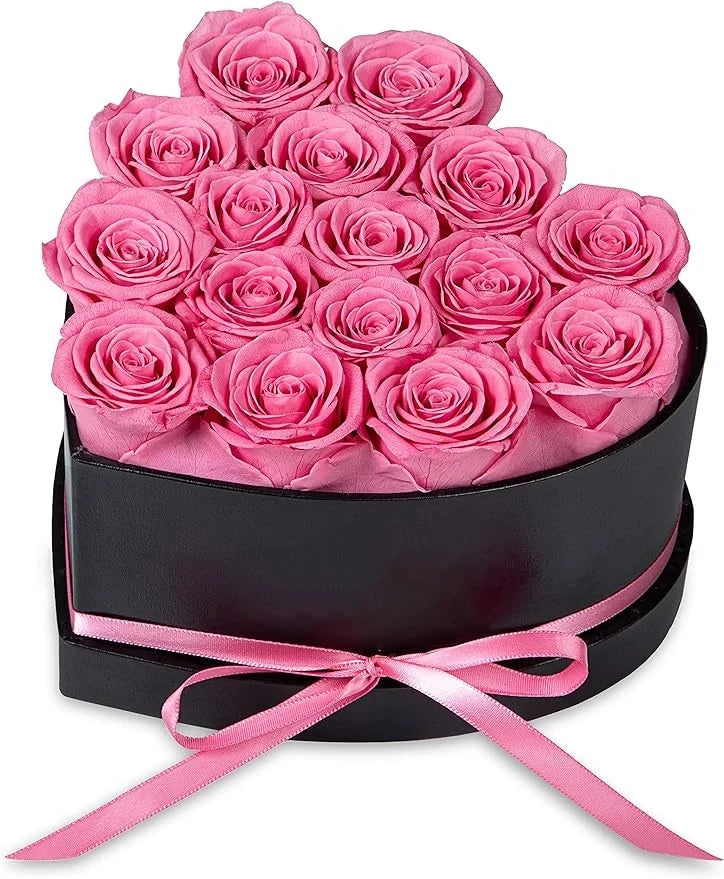 16PCS Natural Peserved Rose Eternal Forever Real Roses Heart Shape Box Immortal Flowers Mothers Valentines Day Gifts Home Decor