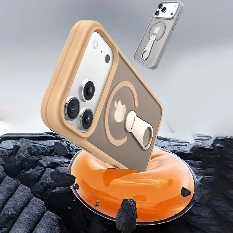 Premium MagSafe Wireless Charging Phone Case With 360 Degree Rotary Bracket Translucent Cover For iPhone Pro Max Series