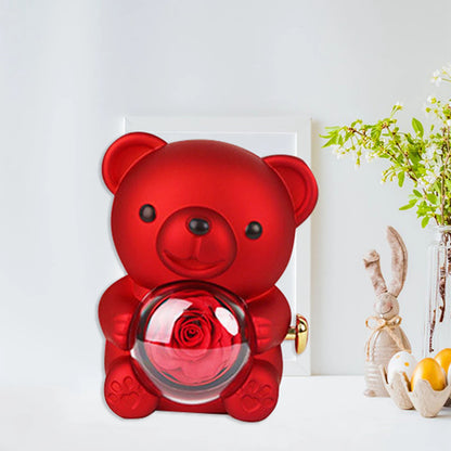 Preserved Rose Hug Bear with Preserved Flower Ring Necklace Organizer Gift Bear Shape Jewelry Box Valentine's Day Birthday Gift