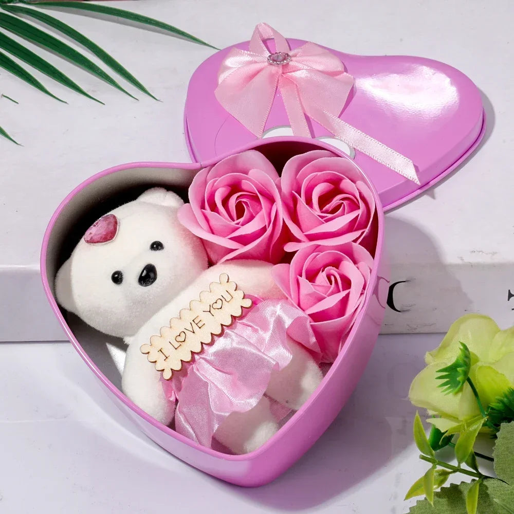 Bear Soap Rose Gift Box Valentines Day Flower Love Box Bears Bouquet Wedding Birthday Home Party Decoration