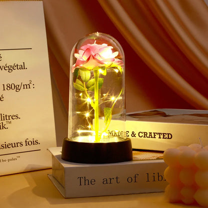 Rose Flowers Eternal Rose LED Light Foil Flower in Glass Cover Simulation Rose Flower Christmas Valentine's Day Gifts