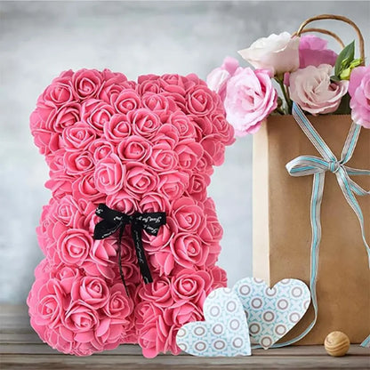 Teddy Rose Flower Bear with Box Romantic Valentines Day Gift Girlfriend Women Anniversary Wedding Party Supplies