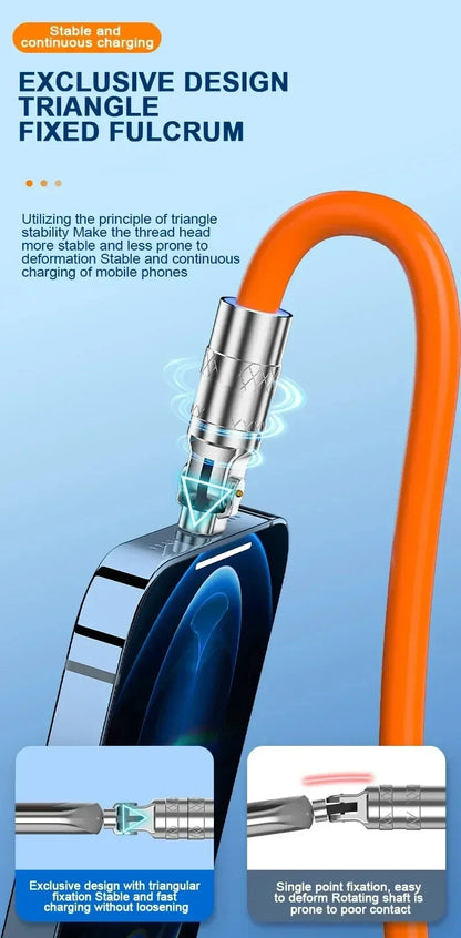 120W 7A fast charge USB C to Type-C cable 180 ° rotation liquid silicone cable for iPhone Xiaomi Redmi honor phone charger