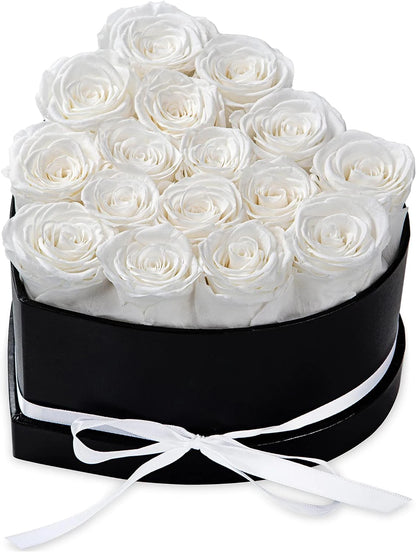 16PCS Natural Peserved Rose Eternal Forever Real Roses Heart Shape Box Immortal Flowers Mothers Valentines Day Gifts Home Decor