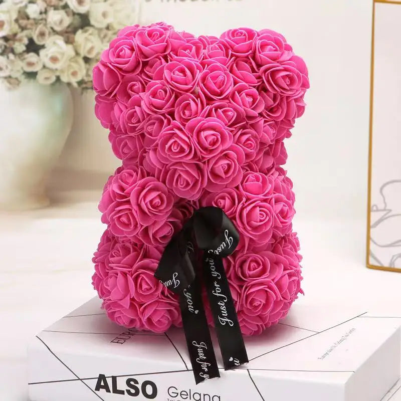 Teddy Rose Flower Bear with Box Romantic Valentines Day Gift Girlfriend Women Anniversary Wedding Party Supplies