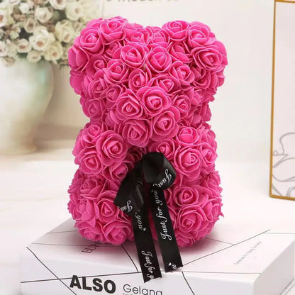 Teddy Rose Flower Bear with Box Romantic Valentines Day Gift Girlfriend Women Anniversary Wedding Party Supplies
