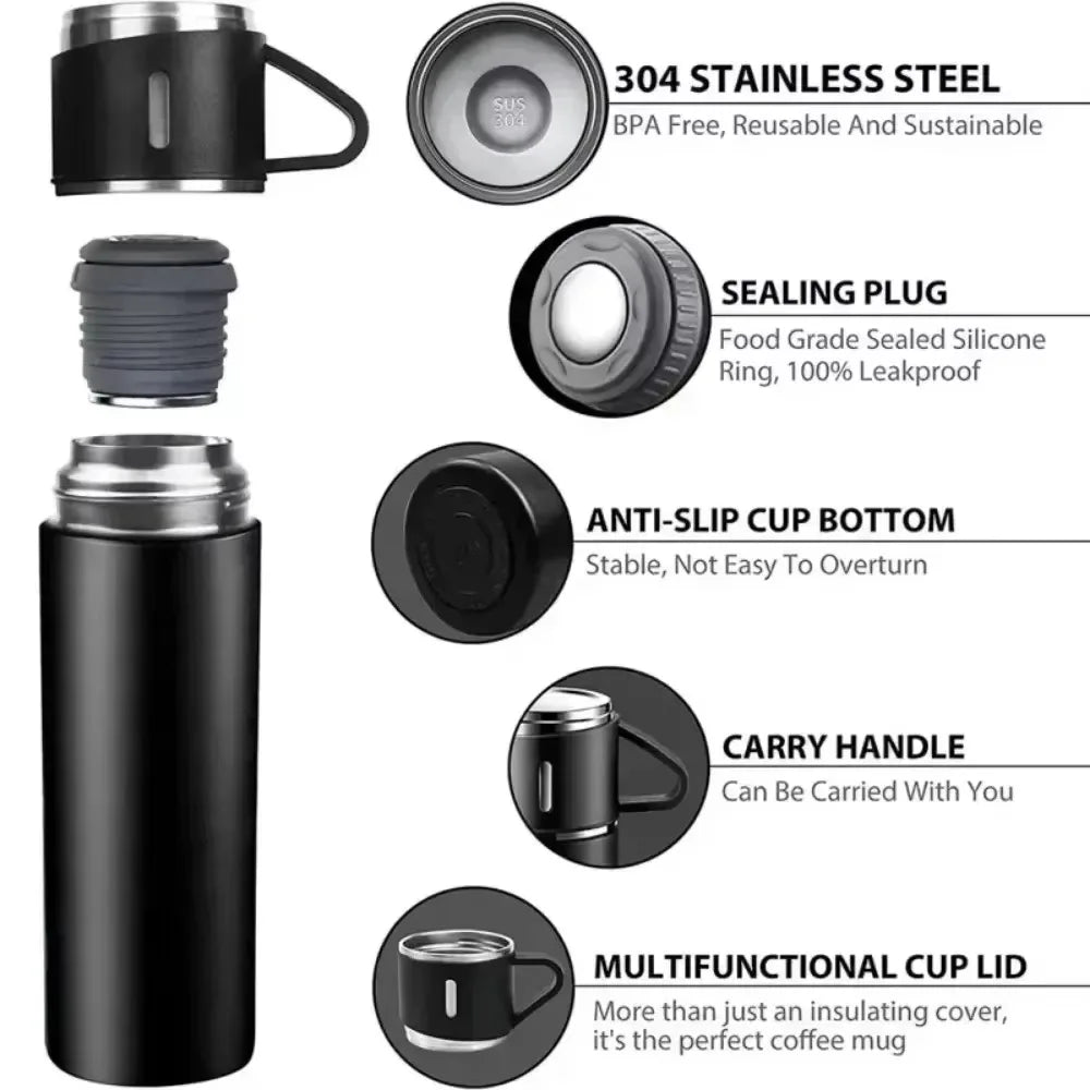 304 Stainless 500ml Steel Vacuum Insulated Water Bottle Portable Coffee Bottle Office Gift Set Business Style Travel Thermal Mug