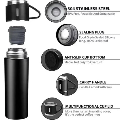304 Stainless 500ml Steel Vacuum Insulated Water Bottle Portable Coffee Bottle Office Gift Set Business Style Travel Thermal Mug