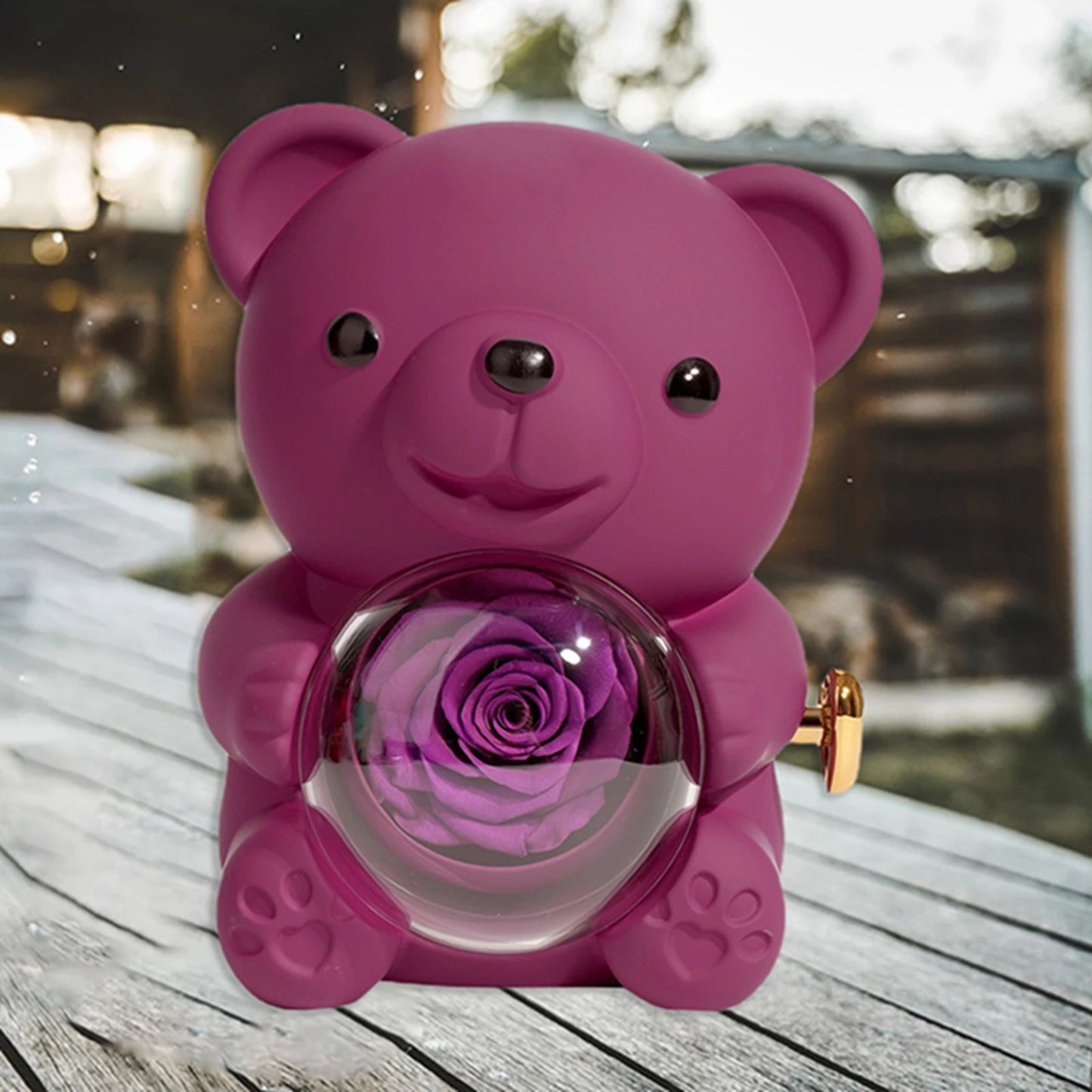 Preserved Rose Hug Bear with Preserved Flower Ring Necklace Organizer Gift Bear Shape Jewelry Box Valentine's Day Birthday Gift