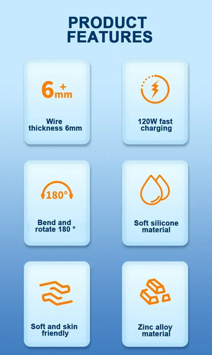 120W 7A fast charge USB C to Type-C cable 180 ° rotation liquid silicone cable for iPhone Xiaomi Redmi honor phone charger