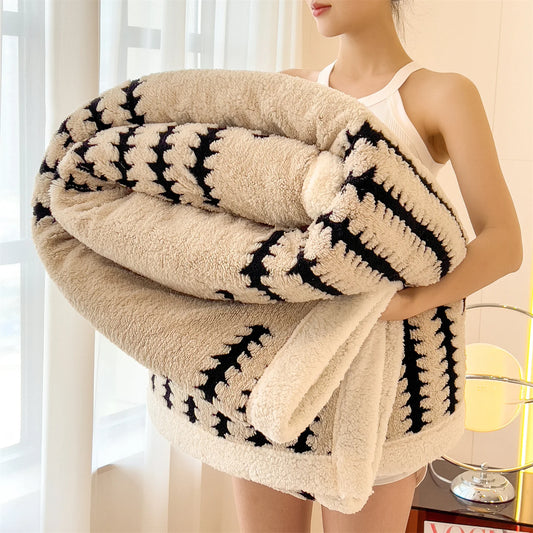 KDV Plush Blanket Ultra Soft Thick Fleece For Winter Warmth Geometric Striped Design For Sofa Bed And Bedroom For Adults