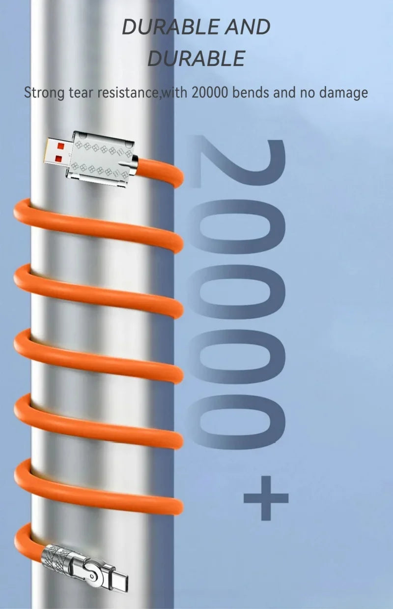 120W 7A fast charge USB C to Type-C cable 180 ° rotation liquid silicone cable for iPhone Xiaomi Redmi honor phone charger