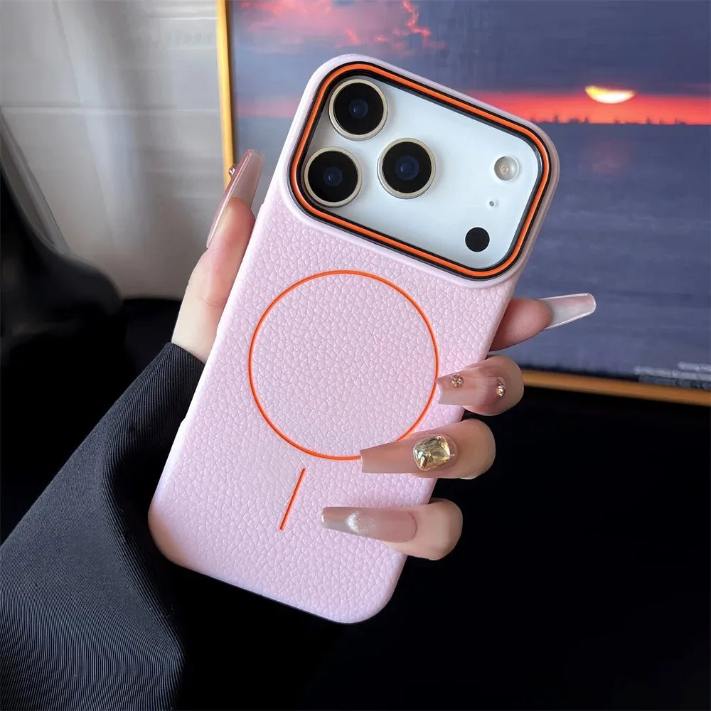 Frosted Hit Lichee Pattern Magnetic Phone Case For iPhone 11 To 17 Pro Max Dustproof MagSafe For Daily Use