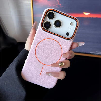 Frosted Hit Lichee Pattern Magnetic Phone Case For iPhone 11 To 17 Pro Max Dustproof MagSafe For Daily Use