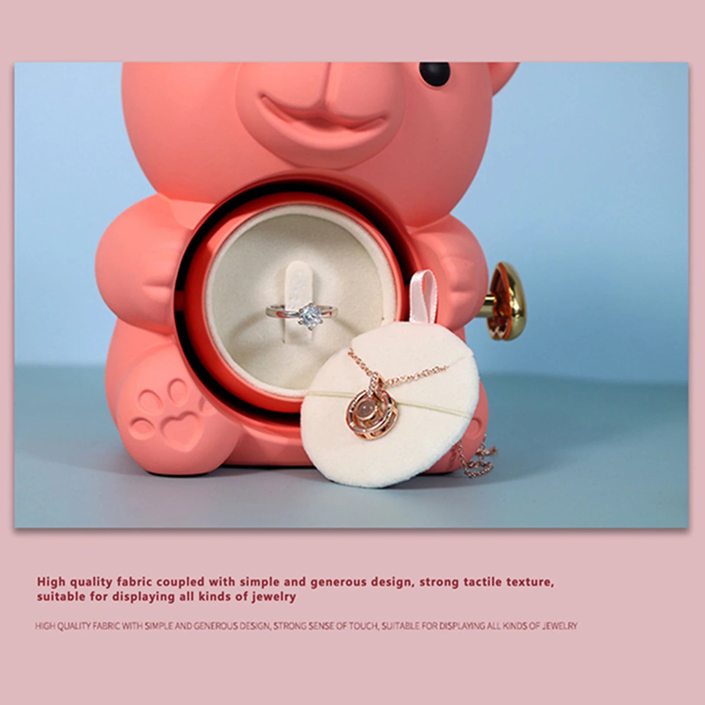 Preserved Rose Hug Bear with Preserved Flower Ring Necklace Organizer Gift Bear Shape Jewelry Box Valentine's Day Birthday Gift