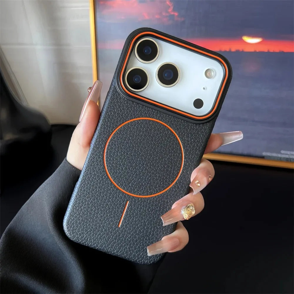 Frosted Hit Lichee Pattern Magnetic Phone Case For iPhone 11 To 17 Pro Max Dustproof MagSafe For Daily Use