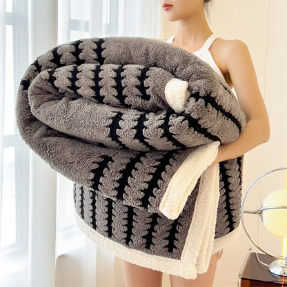 KDV Plush Blanket Ultra Soft Thick Fleece For Winter Warmth Geometric Striped Design For Sofa Bed And Bedroom For Adults