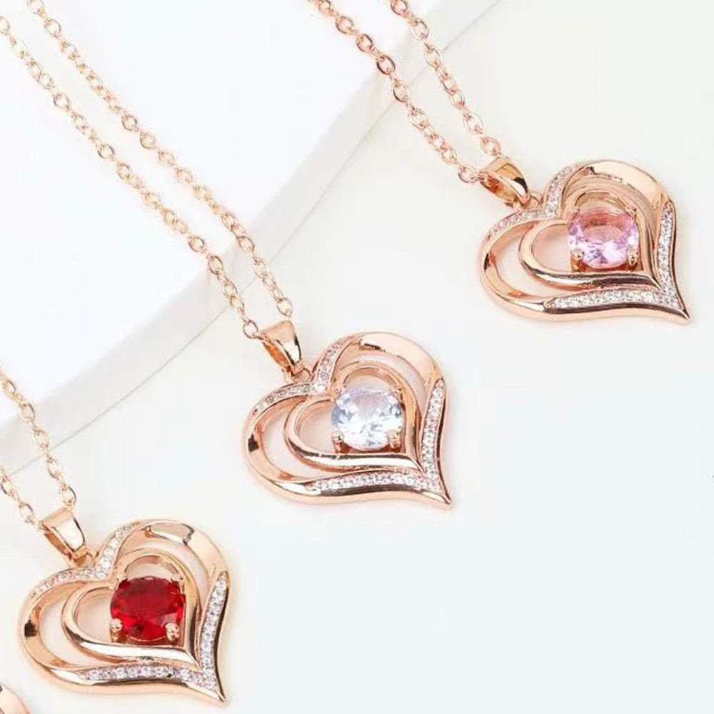 Heart Copper Zircon Pendant Necklaces With Cute Bear Rose Flower Gift Box New Christmas Friends Birthday Valentine Gifts