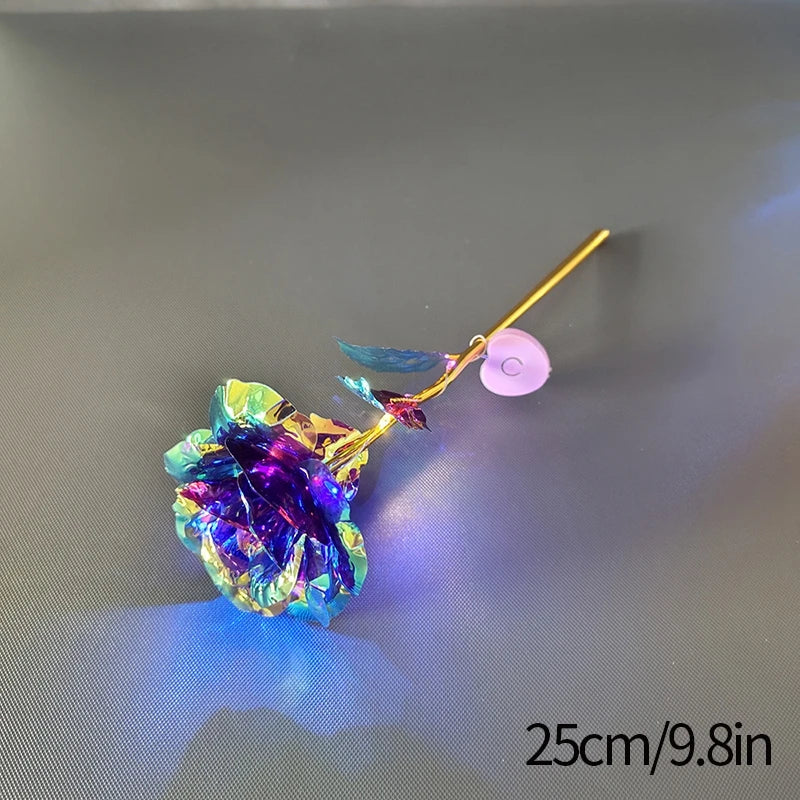 Eternal Flower Galaxy Rose Gifts Artificial Flowers in Transparent Dome Valentine's Day Gift Colorful Foil Rose Desktop Ornament