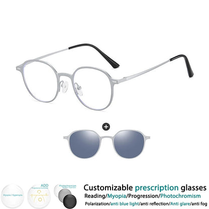 CCspace Round Polarized Clip On Glasses For Women Blue Light Blocking Lenses Customizable Prescription