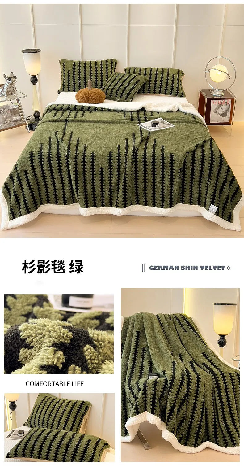 KDV Plush Blanket Ultra Soft Thick Fleece For Winter Warmth Geometric Striped Design For Sofa Bed And Bedroom For Adults