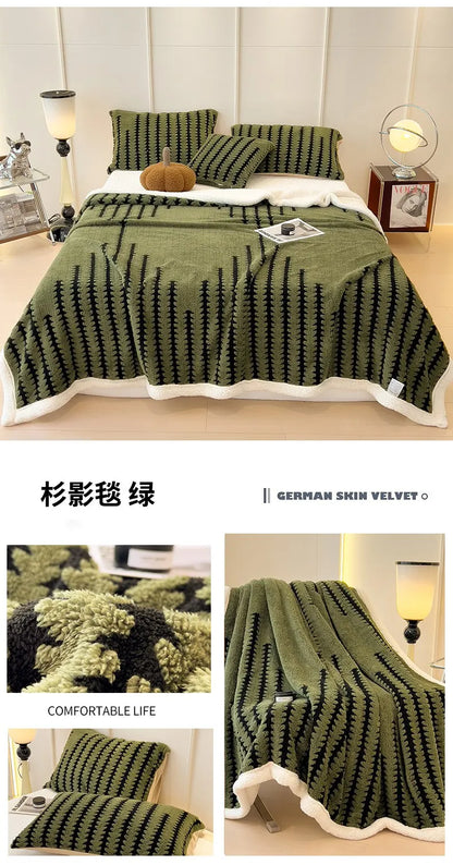 KDV Plush Blanket Ultra Soft Thick Fleece For Winter Warmth Geometric Striped Design For Sofa Bed And Bedroom For Adults