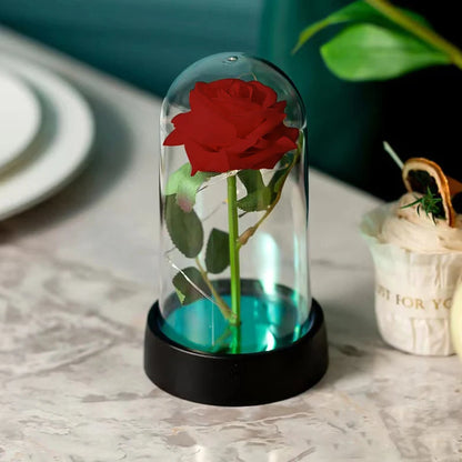 Rose Flowers Eternal Rose LED Light Foil Flower in Glass Cover Simulation Rose Flower Christmas Valentine's Day Gifts