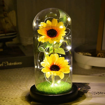 Artificial Eternal Rose Flowers LED Light Foil Flower in Plastic Cover Birthday Valentine's Day Gifts Wedding Party Supplies
