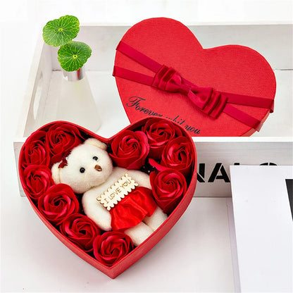 2026 Plush Bear Artificial Flower Gift Box Soap Rose Flowers 24K Gold Foil Rose Valentines Day Mother Day Gift Wedding Home Decor